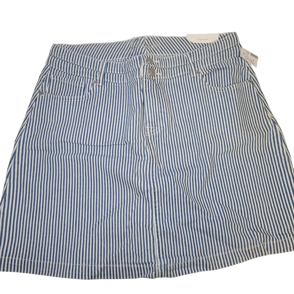Maurices Cotton Skirt Striped Womens 14 Blue White Mini Denim Style NWT